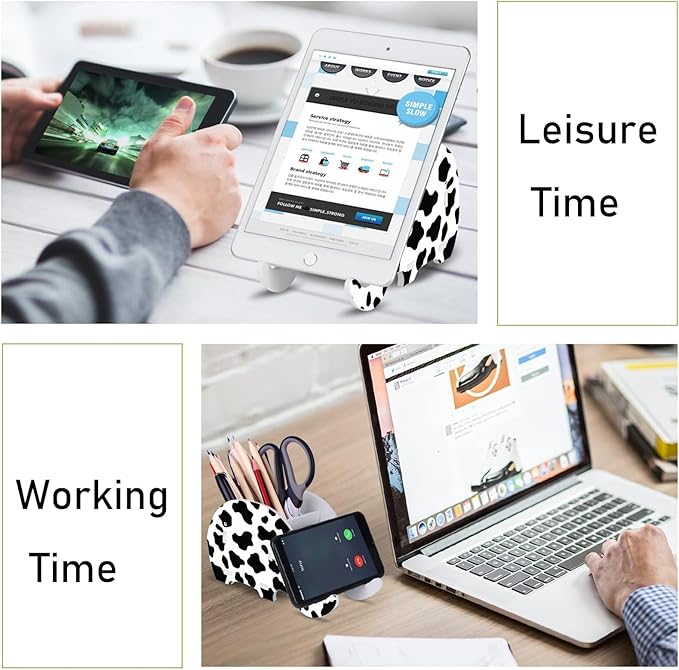 Keyboard Wrist Rest Pad Ergonomic Mouse Pad SetNon-Slip PU Base for Laptop Home Gaming OfficeMatching Elephant Pen Holder and Cup Coaster(Cute Cow Pattern)