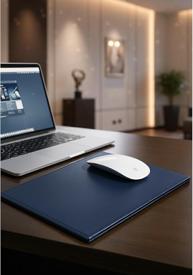 Navy Blue Bonded Rectangular Leather Mouse Pad