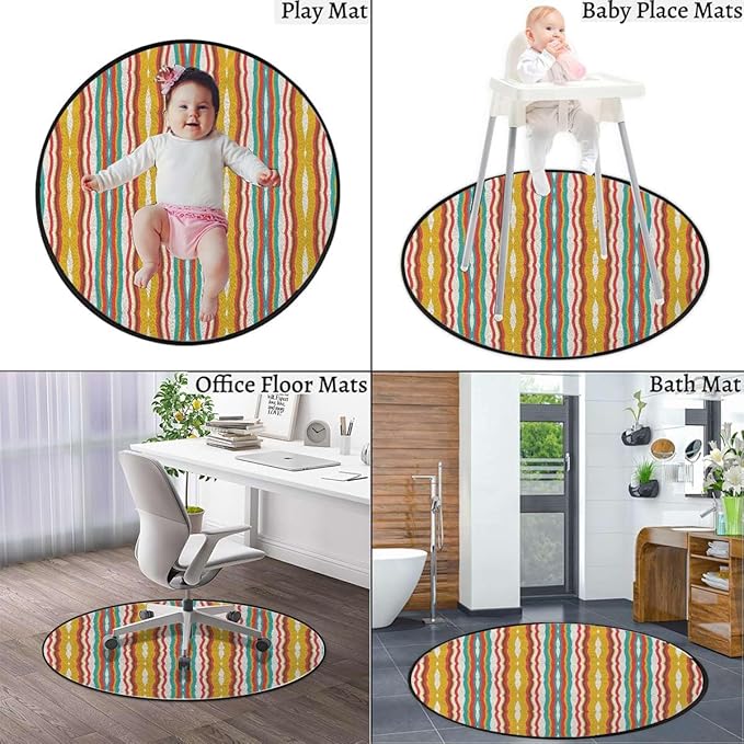 Multi Gaming Chair Mat Under Computer Desk Floor Protector for Rolling Chairs Non Slip Anti Scratches Vertical Abstract Swirl Lines Curved Stylish Diameter 47.2 in