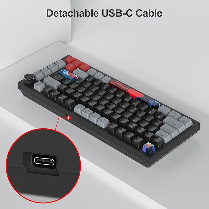 Fogruaden 75% Wired Mechanical Gaming Keyboard - 75 Percent TKL Hot Swappable Gasket Mount Red Switch RGB Backlit 82 Keys NKRO Compact with Knob (Dark)