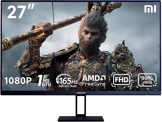 Xiaomi Gaming Monitor 27in 165Hz 1ms GTG 1920*1080 Fast IPS HDR10 FreeSync Premium Professional Calibration 99% sRGB 178° Wide Angle Tilt Adjustment TUV Low Blue Light Computer Screen Desktop Monitor
