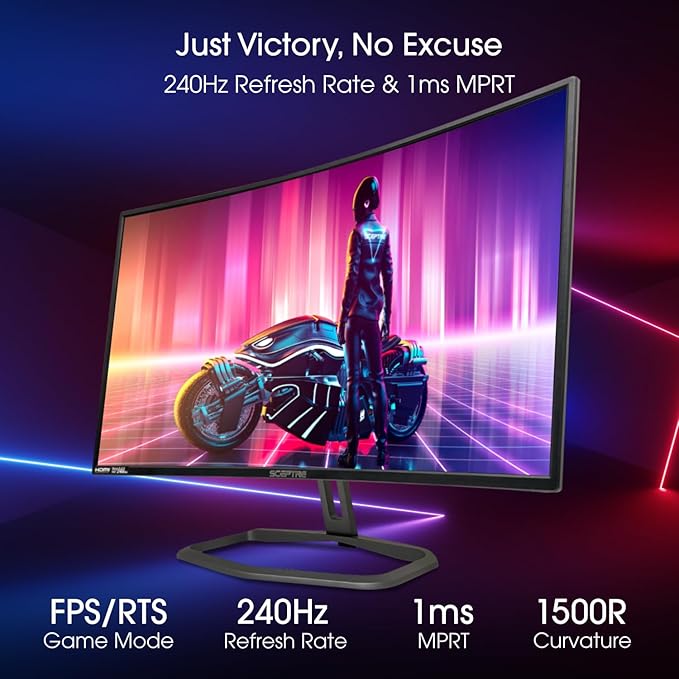 Sceptre Curved 32-Inch Gaming Monitor 1920 × 1080 Up to 240+Hz 1ms 110% sRGB AMD FreeSync Premium Built-in Speakers HDMI DisplayPort Machine Black (C325B-FWD240 Series)