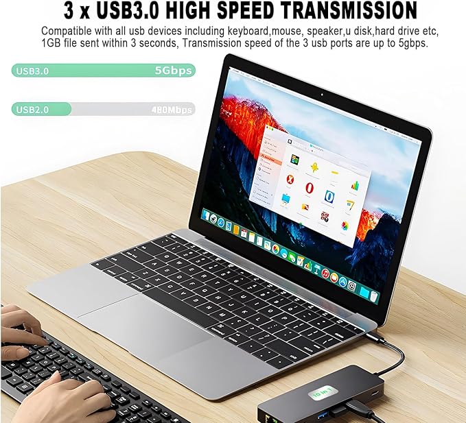 USB C to Dual Monitor DockingStation USB C to Dual HDMI(4K@60Hz) Multiport Adapter Thunderbolt 3 Hub (10 in 1 2HDMI 4K60Hz+ RJ45)