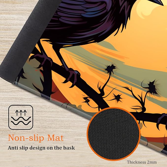 Large Gaming Mouse Pad Keyboard Wrist Rest Pad + Mouse Wrist Pad + Coaster 4 in 1 Set Extended Waterproof Non-Slip Desk Mat Suitable for Office Home Learning Games Branch Crow