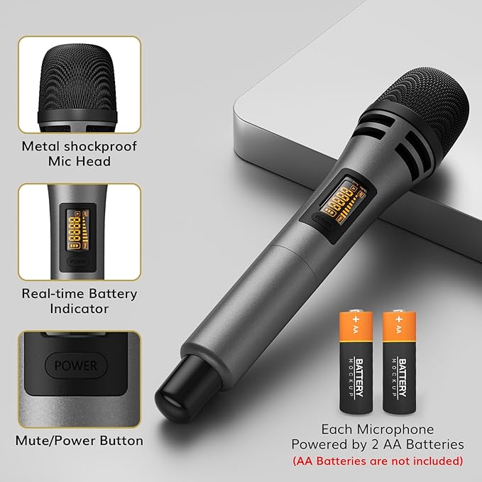 TONOR Wireless Microphones System with 8x12 Channels Cordless Handheld Microfono Inalambrico 90 m/295FT UHF Range Mics with Stable Signal Quick Mute for Karaoke Singing Party Church Wedding