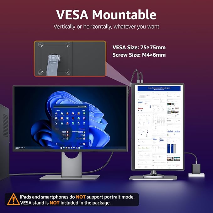 VisionOwl Portable Monitor for Laptop IPS USB-C HDMI Travel Second Monitor for MacBook Pro Air PC PS5 Xbox Portable Second Screen Built-in Kickstand Speakers VESA Mountable 18.5 Inch
