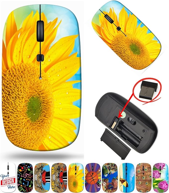 maizi Mouse Chromebook Laptop PC Notebook Mice 20296986 Close up of Sunflower Portable 2.4G with USB Receiver Printed in USA
