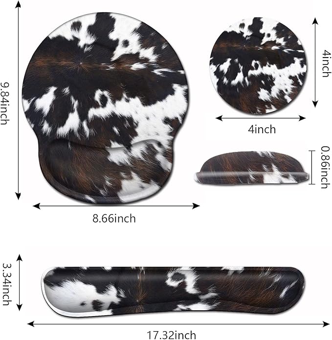 BROWN COW Ergonomic Mouse Pad and Keyboard Wrist Rest - Easy Typing Pain Relief Memory Foam Cute Cowhide Design