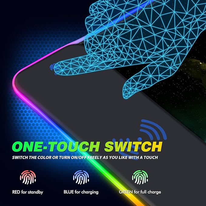 AIMSA Wireless Charging RGB Gaming Mouse Pad 15W Extended LED Desk Mat Protector 800x300x4MM 14 Light Modes Extra Large Mousepad Non-Slip Rubber Base Desk Mat Nebula Universe