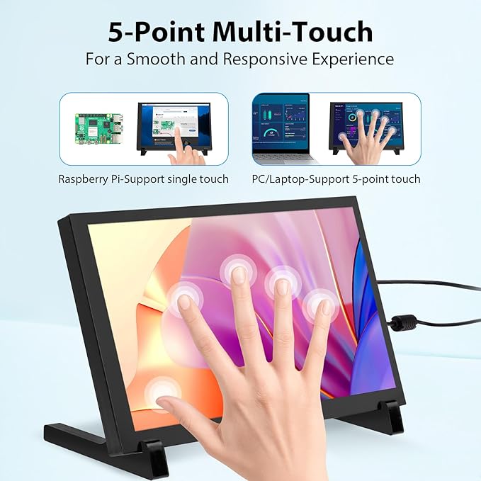 ELECROW 10.1 Inch Touchscreen Monitor 1280x800 IPS LCD HD Display with Stand Portable Capacitive Touch Screen for Raspberry Pi 3/3B+/4B/5 Jetson Nano Banana Pi PC Windows Beaglebone