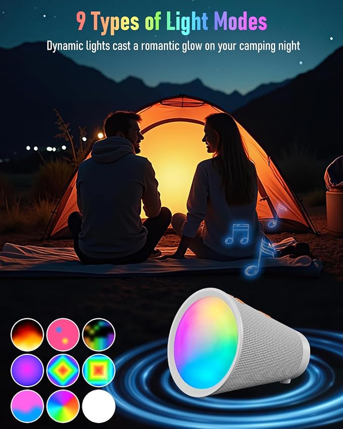 Portable Bluetooth Speaker Wireless with 9 Color Lights 20H Playtime Stereo Pairing Deep Bass IPX6 Waterproof Bluetooth 5.3 Small Speaker for Home Party Outdoor Camping Beach Gift