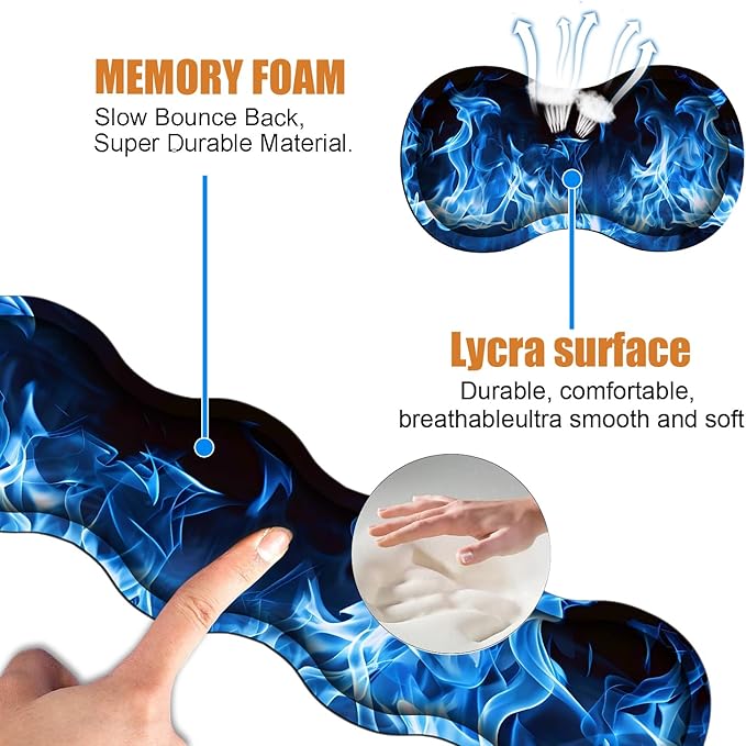 4 in 1 Ergonomic Keyboard Wrist Rest &amp Mouse Pad Wrist Rest Set Large XXL Gaming Desk Mat 31.5x 11.8 with Non-Slip Base Memory Foam for Home Office Study Gaming Blue Flame