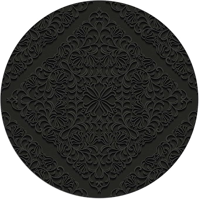 Black Grey PU Leather Hardwood/Tile Floor Chair MatRolling Chair Mat Dark Grey Baroque Curved Flower Lines Desk Chair Mats Low-Pile Carpet Anti-Slip Floor Protector Rug Vintage Diameter 47.2 in