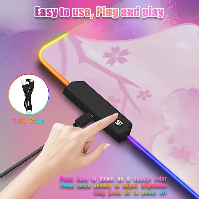 RGB Mouse Pad for Gaming I Large Mousepad with 14 Led Modes I Keyboard Pad Gaming Desk Mat I Non-Slip Rubber Base Mouse Mat I 900x400x4mm Waterproof Mousepad for Women Girl Gamer I Light Pink
