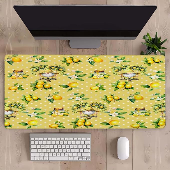 Yellow Lemon Gnome Large Mouse Pad Gaming Mousepad Desk Mat for Desktop Computer Keyboard Waterproof Mouse Mat Desk Pad with Non-Slip Base for Game School Office Home 35.4 x 15.7