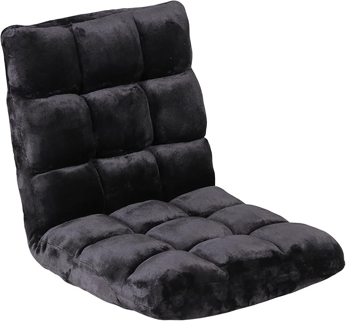 14-Position Adjustable Floor Gaming Chair Foldable Memory Foam Armless Sofa Seat Couch Recliner with Comfy Back Support for Working Meditation Reading Black