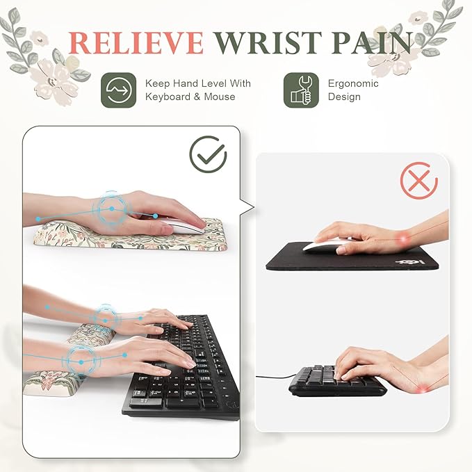 iLeadon Desk Protector Mat Cute Ergonomic Wrist Pad for Keyboard and Mouse Non Slip Desk Mat with Wrist Rest Extra Large Full Desks Mouse Pad with Coaster for Women Office (Grey)
