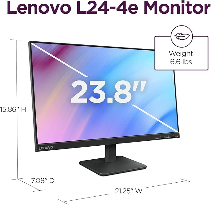 Lenovo L24-4e - Office Monitor - 23.8 FHD IPS Display - 100Hz Refresh Rate - 4 ms MPRT - 99% sRGB - Raven Black - Tilt Stand