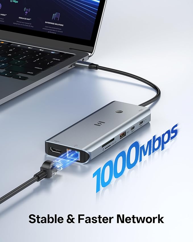 USB C Docking Station 3 HDMI Selore 12-in-1 Docking Station 3 Monitors with Triple HDMI 10Gbps USB A/C 3.1 100W PD Charging Gigabit Ethernet SD/microSD Card Reader for Dell/HP/Lenovo Laptops