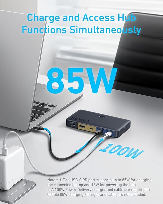 Anker USB 3.0 HDMI KVM Switch 5 USB 3.0 Ports Supports 4K@60Hz Magnetic Remote Button for One-Click Switch Between Laptop and Desktop Works with Dell MacBook iPad and More (Cables Included)