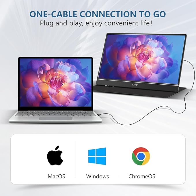 G-STORY Portable Monitor 14 Inch FHD 1080P IPS USB-CUSB-A Laptop Monitor with Adjustable and Hidden Cable DesignExtender Display with Smart Cover for Laptop PC Phone MAC Perfect for Travel (Black)