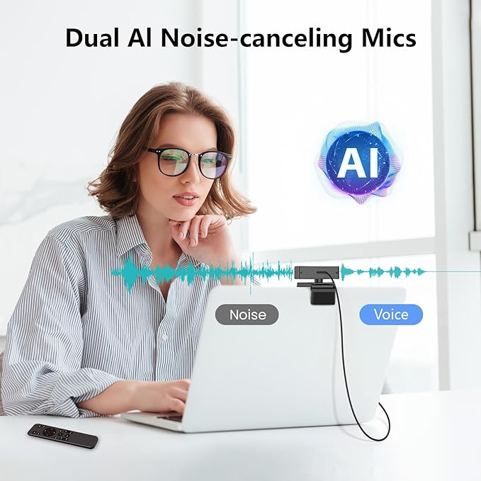 4K Webcam with Dual AI Noise-Cancelling Mics Autofocus Auto Light Correction120° FOVPrivacy CoverPlug and Play Computer Camera for Microsoft Teams/Zoom/Google Voice/Skype/Facetime/YouTubeBlack