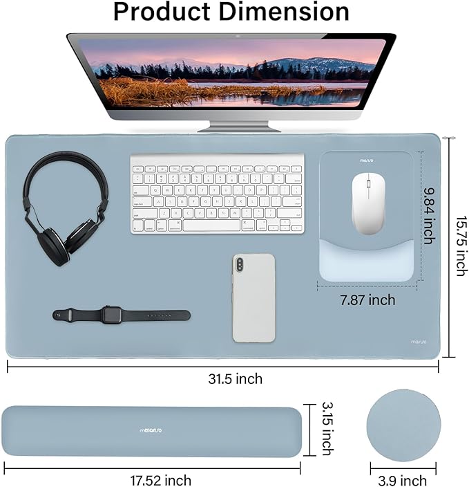 MOSISO Keyboard Mouse Pad Set Large Gaming Mouse Pad&ampRectangular Keyboard Wrist Rest&ampMousepad with Wrist Rest&ampCoaster Ergonomic Non-Slip&ampEasy Typing Pad with Curved Silicone Lining