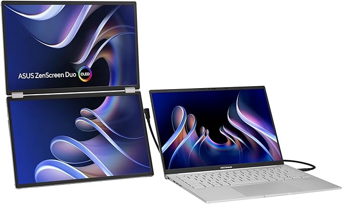 ASUS ZenScreen Duo OLED 360° Foldable Portable Monitor (MQ149CD) - Dual 14-inch 16:10 1920x1200 DisplayHDR400 True Black 100% DCI-P3 Delta&lt2 Dual USB-C Mini-HDMI Kickstand 3 yr Warranty
