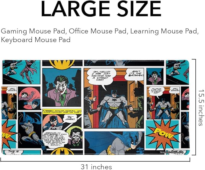 Batman Comic Pattern Large Gaming Mouse Pad Desk Mat with Stitched Edges Non-Slip Base for Gamer Home and Office 31.5 x 15.7