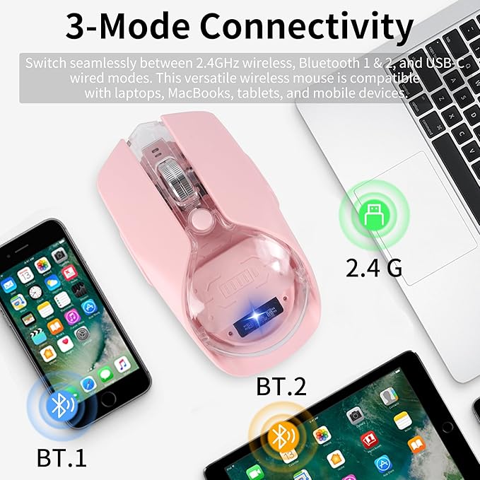 Wireless Bluetooth MouseRechargeable BT &amp 2.4G Dual Mode Transparent Magnetic Shell Design Portable Optical Mouse with 5Adjustable Resolution7 RGB Light Gaming Mice for Laptop/PC/Tablet/MacBook-