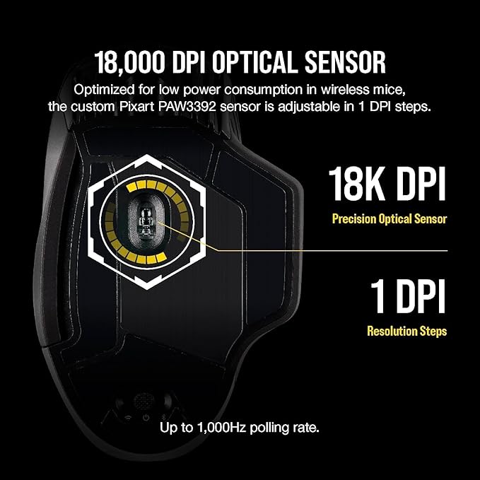 Corsair Dark CORE RGB PRO SE Wireless FPS/MOBA Gaming Mouse with Qi Charging – 18000 DPI – 8 Programmable Buttons – Sub-1ms Wireless – iCUE Compatible – PC Mac PS5 PS4 Xbox – Black