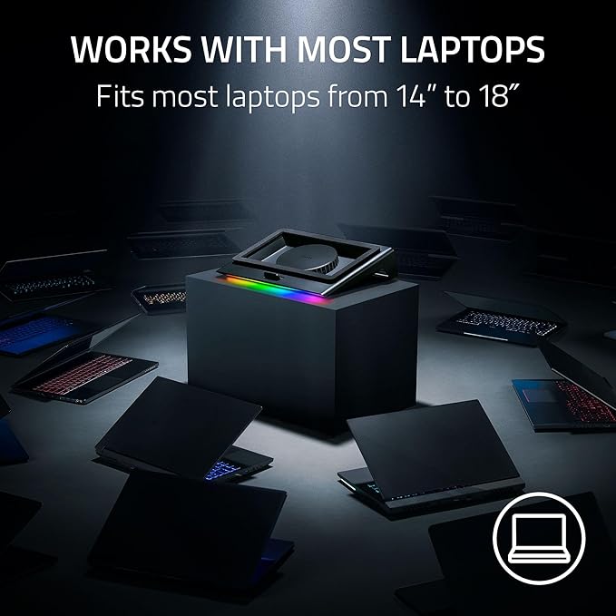 Razer Laptop Cooling Pad: Adaptive Smart - Intelligent Fan Control - Airtight Pressure Chamber - Fits Most Laptops &amp Macbooks 14” to 18 - Preset &amp Custom Fan Curves - 3 Port USB Type A - Chro