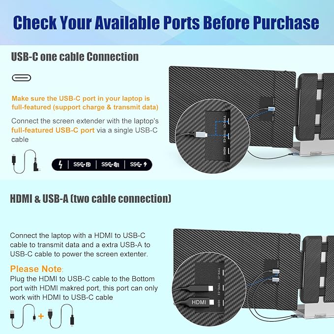 KEFEYA Laptop Screen Extender 14 FHD 1080P IPS Laptop Monitor Extender Dual Screen Portable Monitor for Laptops 13-17 with USB-C/HDMI Port Plug n Play for Windows/Mac/Android/Switch/PS5