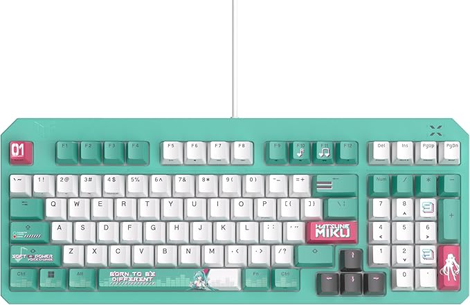 ASUS TUF Gaming K3 Gen II Hatsune Miku Edition Wired USB Gaming Keyboard – 97-Key Compact Layout Optical-Mechanical RGB Switches PBT Keycaps Detachable Top Plate IP57 Rated PC/Mac Support - Aqua
