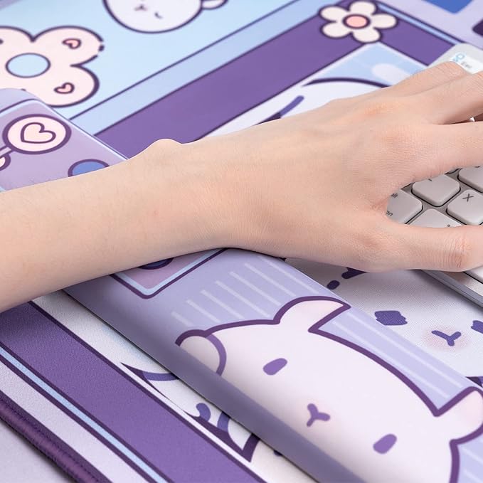 YOCORE Large Rabbit Mouse Pad and Wrist Rest Set- 30.5'' x 16'' Non-Slip Rubber Base Desk Pad and Wrist Support-Laptop Desk Mat for Gaming Writing