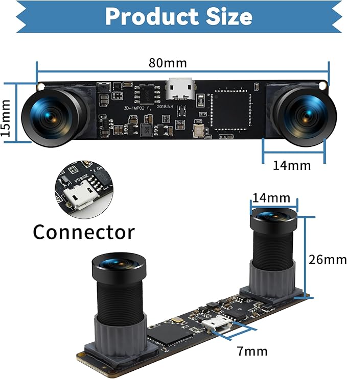Synchronized Dual Lens Stereo USB Camera 960P 60FPS Webcam with 100 Degree No Distortion Lens 3D VR Webcamera with CMOS OV9715 Sensor Mini Industrial Amera Module for PC Raspberry PI Laptop