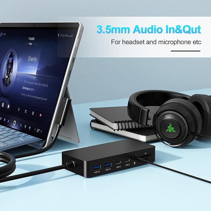 New Dock Triple Displays 4K@60Hz HDMI+USB C+DP Compatible with Surface Pro 12/11/10/9/8/X/7/6/5/4/3 Surface Laptop 7/6/5/4/3/2/1 Surface Laptop Go 3/2/1 Surface Go 4/3/2/1 Surface Book 3/2/1