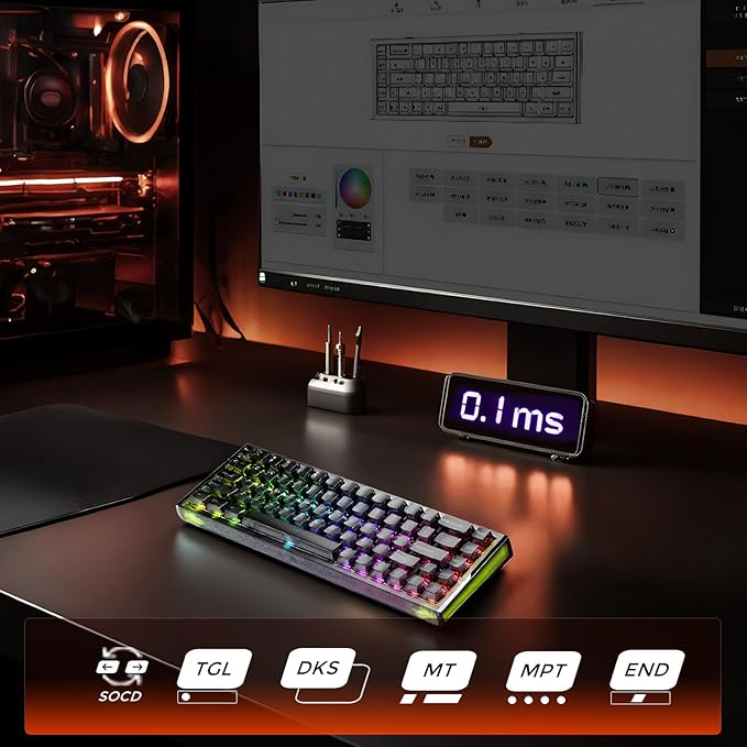 DAREU COOL68 60% Wired Gaming Keyboard Rapid Trigger Magnetic Switch Keyboard with 8000Hz Polling Rate Adjustable Actuation 0.1ms Latency Gasket Mount Hot swappable RGB Light