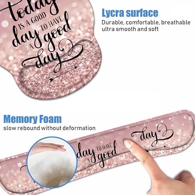 Keyboard Wrist Rest + Mouse Pad Wrist Support Set with Coasters Today is a Good Day to Have a Good Day Inspirational Quote with Non-Slip PU Base Ergonomic Mousepad for Home Office Working Studying