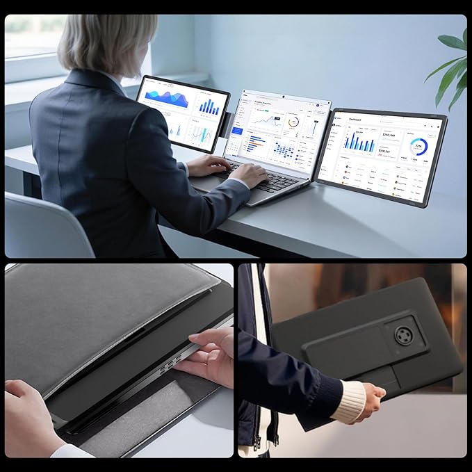 15.6 Laptop Screen Extender FHD 1080P IPS Portable Triple Monitor for Laptops 13.3-17.3 USB-C/HDMI Plug &amp Play 120% sRGB Low Blue Light Detachable Monitor Extender for Windows/MacOS
