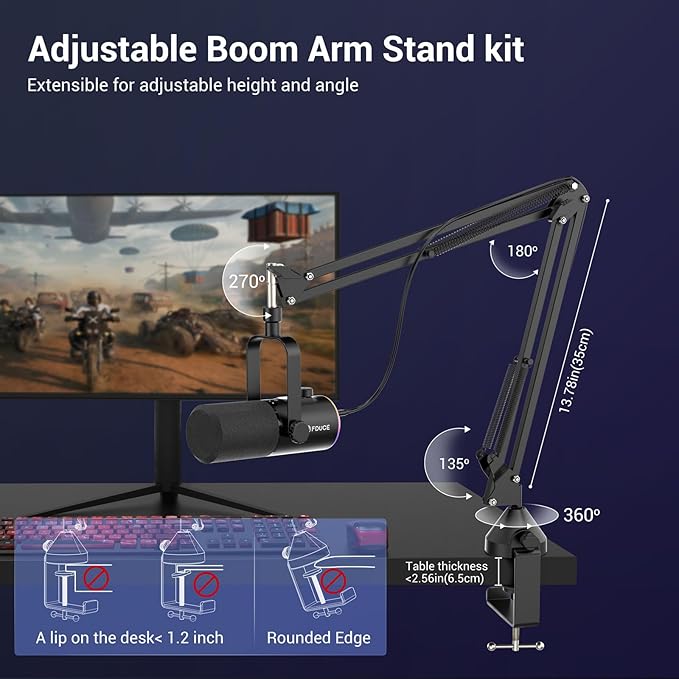 FDUCE USB/XLR Gaming Microphone kit Dynamic PC Mic for Podcasting Streaming Computer RGB Mic Kit with Boom Arm Stand Mute Button and Headphone Jack for Recording Vocal Voice-Over (D30+)