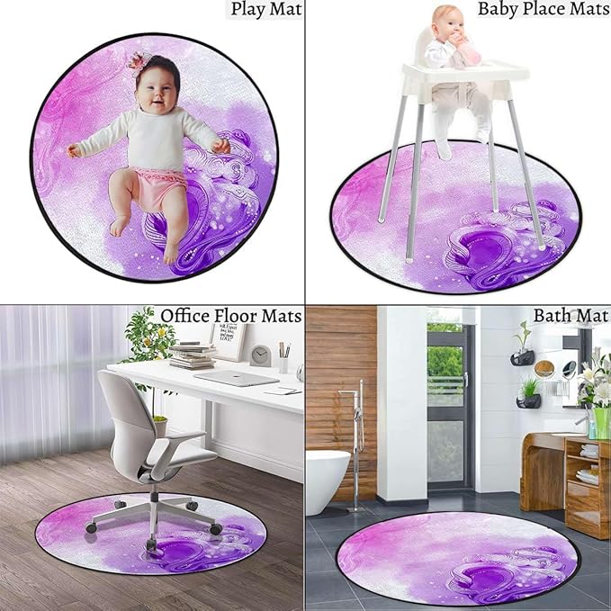 Violet Hardwood Floor Floor Mats for Office Chair Desk Chair Anti Slip Floor Protector Flourish Vision Petals Dreamlike Print Diameter 51 in
