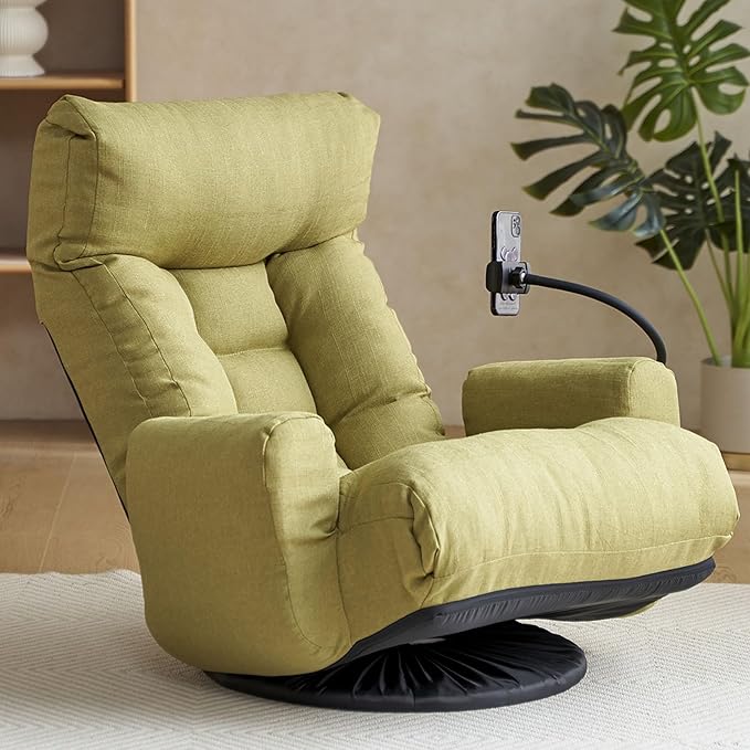 Swivel Gaming Chair Adjustable Head and Waist Floor Gaming Rocker with Armrests &amp Side Pocket &amp Phone Holder Lazy Lounger Couch for E-Sports Reading Relaxing Watching TV (Green)