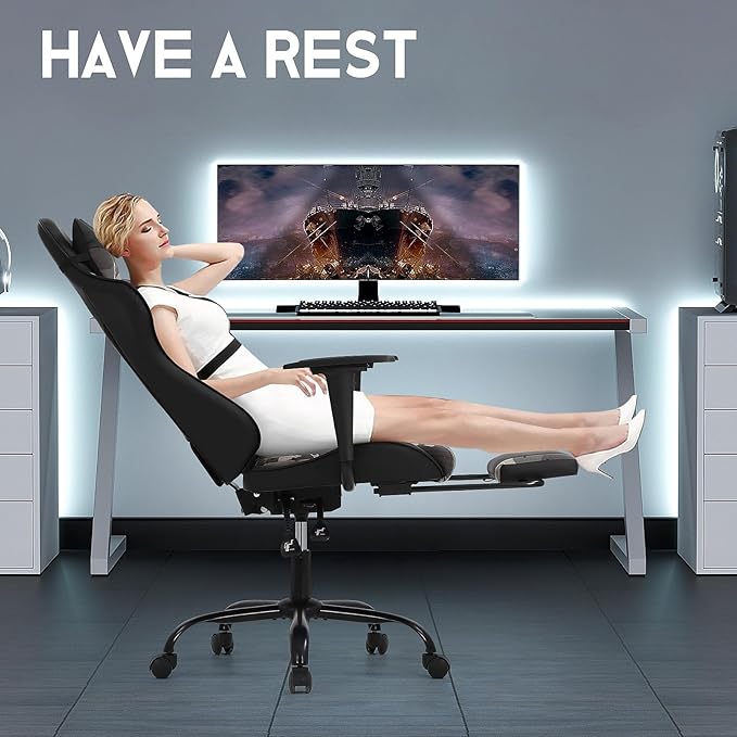 BLKMTY Gaming Chair with Footrest Ergonomic Office Racing Computer Chair with PU Leather High Back Lumbar Support Headrest Adjustable Height Reclining Chairs Camo