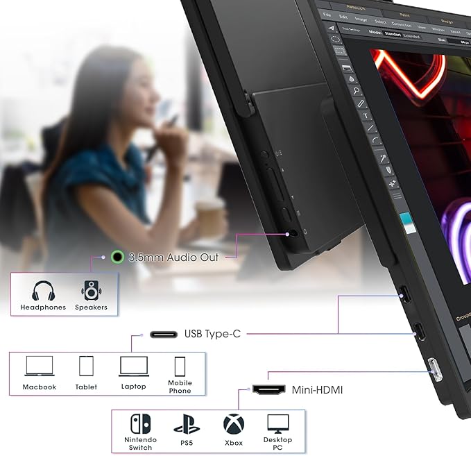 Kado Portable Monitor 15.6'' FHD 1080p VESA/Clamp Tripod Stand Set Ultra-Slim Laptop Monitor 1920x1080 with Built-in Speakers IPS Display for PC Mac Phone Xbox PS5 USB-C &amp HDMI Connectivity