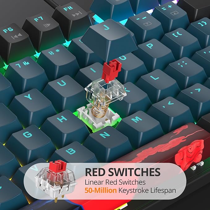 surmen Full Size Creamy Keyboard with Number Pad 104 Keys RGB Wired Mechanical Gaming Keyboard Backlit with PBT Keycaps Linear Red Switch for Laptop Desktop PC Gamers（104 Monster）