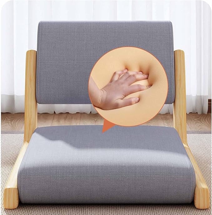 BTZHY Floor Chair Tatami Floor Chair Portable Legless Chair with Backrest Solid Wood Legless Stool with Comfortable Cotton and Linen Upholstery Portable Single Seat Chair(Grey 2)