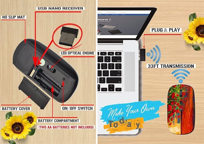 maizi Wireless Mouse Cute for PC Computer Chromebook Notebook Wireless Mice Cute Image ID: 15209788 Original Oil Painting 2.4G USB Receiver Portable Printed in USA