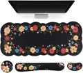 Petmolico Ergonomic Wrist Pad Set 4 in 1 with Computer Keyboard Desk Gaming PadMouse Pad with Wrist RestTyping Wrist Support and Cup CoastersNon-Slip PU Base [BlackFloral Hoop]