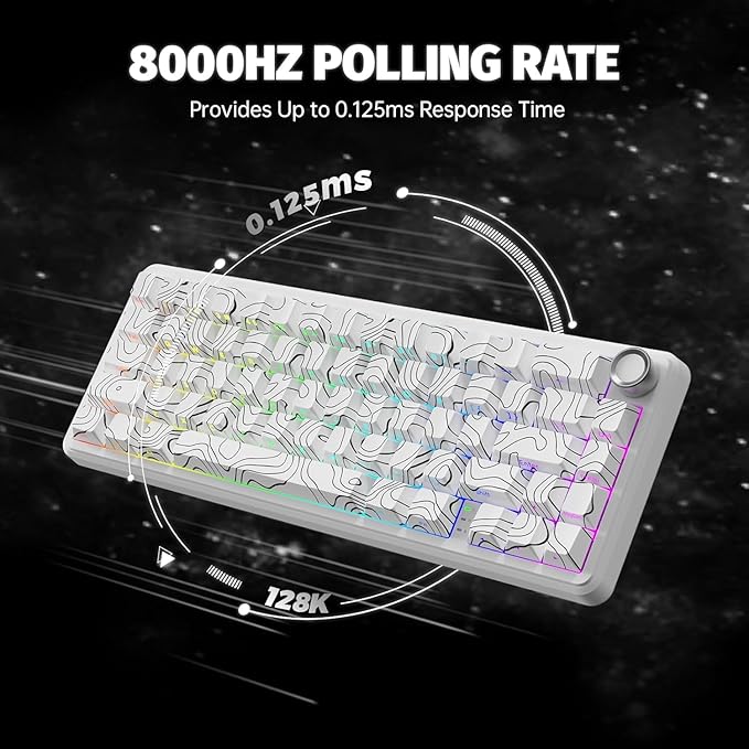 ATTACK SHARK X65PRO HE Rapid Trigger Wireless Gaming Keyboard 0.01mm RT Accuracy 8KHz Polling Rate Wired Keyboard with Magnetic Switch Tri-Mode Adjustable Actuation RGB Lighting for PC/Mac/Gamer